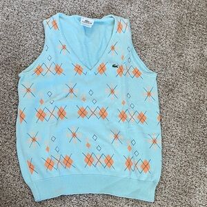 Lacoste Women’s Light Blue and Orange Argyle V-Neck Sweater Sleeveless Tee